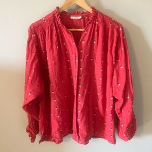 Fragonard Parfumeur Dot Ruffle Buttondown Blouse One Size Pink
